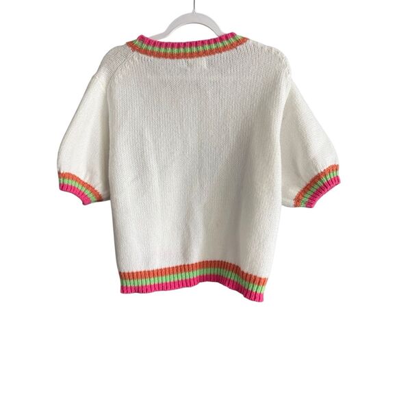 BiBi Womens White Green Fiesta Metallic Short Puff Sleeve Sweater Size Medium - Picture 6 of 12